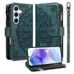Custodia per telefono in ecopelle vegana con cerniera, protezione RFID e cordino corto, con motivo mandala in rilievo, 9 scomparti per carte e scomparto RFID., For Samsung Galaxy A26 5G / A16 4G, For Samsung Galaxy A36 5G, For Samsung Galaxy A15 5G    ...