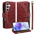 Custodia per telefono in ecopelle vegana con cerniera, protezione RFID e cordino corto, con motivo mandala in rilievo, 9 scomparti per carte e scomparto RFID., For Samsung Galaxy A26 5G / A16 4G, For Samsung Galaxy A36 5G, For Samsung Galaxy A15 5G    ...