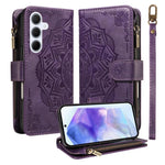 Custodia per telefono in ecopelle vegana con cerniera, protezione RFID e cordino corto, con motivo mandala in rilievo, 9 scomparti per carte e scomparto RFID., For Samsung Galaxy A26 5G / A16 4G, For Samsung Galaxy A36 5G, For Samsung Galaxy A15 5G    ...