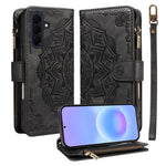 Custodia per telefono in ecopelle vegana con cerniera, protezione RFID e cordino corto, con motivo mandala in rilievo, 9 scomparti per carte e scomparto RFID., For Samsung Galaxy A57 5G, For Samsung Galaxy A37 5G, For Samsung Galaxy A27 5G             ...
