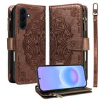 Custodia per telefono in ecopelle vegana con cerniera, protezione RFID e cordino corto, con motivo mandala in rilievo, 9 scomparti per carte e scomparto RFID., For Samsung Galaxy A57 5G, For Samsung Galaxy A37 5G, For Samsung Galaxy A27 5G             ...