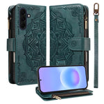 Custodia per telefono in ecopelle vegana con cerniera, protezione RFID e cordino corto, con motivo mandala in rilievo, 9 scomparti per carte e scomparto RFID., For Samsung Galaxy A57 5G, For Samsung Galaxy A37 5G, For Samsung Galaxy A27 5G             ...