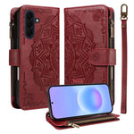 Custodia per telefono in ecopelle vegana con cerniera, protezione RFID e cordino corto, con motivo mandala in rilievo, 9 scomparti per carte e scomparto RFID., For Samsung Galaxy A57 5G, For Samsung Galaxy A37 5G, For Samsung Galaxy A27 5G             ...