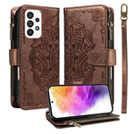 Custodia per telefono in ecopelle vegana con cerniera, protezione RFID e cordino corto, con motivo mandala in rilievo, 9 scomparti per carte e scomparto RFID., For Samsung Galaxy A53 5G, For Samsung Galaxy A73 5G, For Samsung Galaxy A33 5G