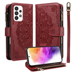 Custodia per telefono in ecopelle vegana con cerniera, protezione RFID e cordino corto, con motivo mandala in rilievo, 9 scomparti per carte e scomparto RFID., For Samsung Galaxy A53 5G, For Samsung Galaxy A73 5G, For Samsung Galaxy A33 5G