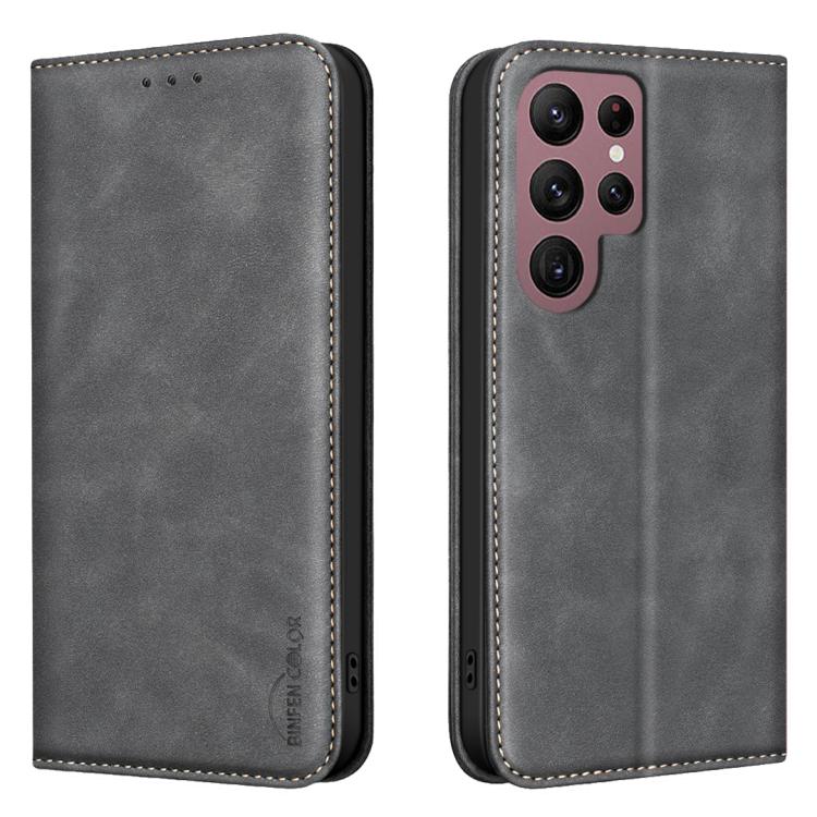 Custodia per telefono in pelle vegana con texture in pelle di vitello BINFEN COLOR, magnetica e con RFID integrato., For Samsung Galaxy S21 Ultra 5G