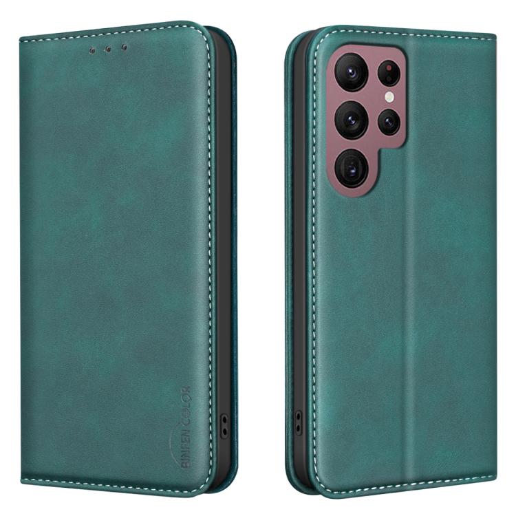 Custodia per telefono in pelle vegana con texture in pelle di vitello BINFEN COLOR, magnetica e con RFID integrato., For Samsung Galaxy S21 Ultra 5G