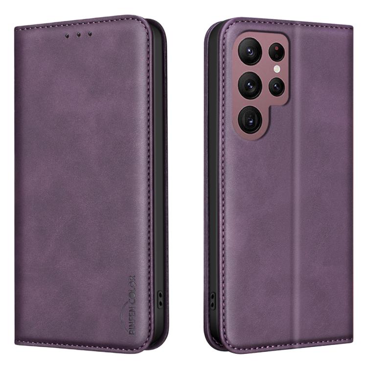 Custodia per telefono in pelle vegana con texture in pelle di vitello BINFEN COLOR, magnetica e con RFID integrato., For Samsung Galaxy S21 Ultra 5G