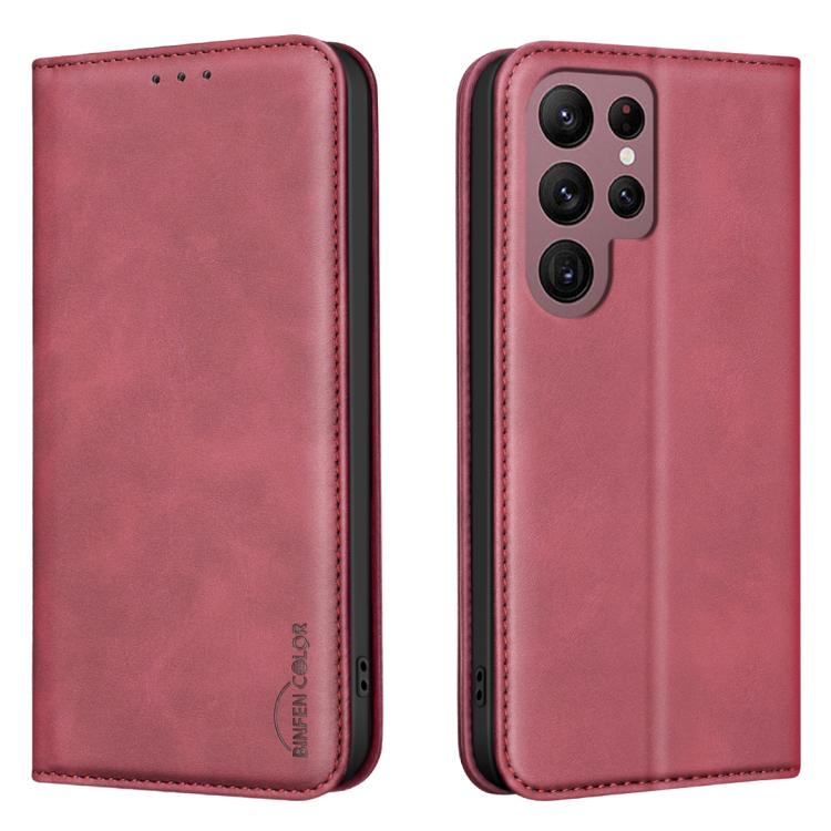 Custodia per telefono in pelle vegana con texture in pelle di vitello BINFEN COLOR, magnetica e con RFID integrato., For Samsung Galaxy S21 Ultra 5G