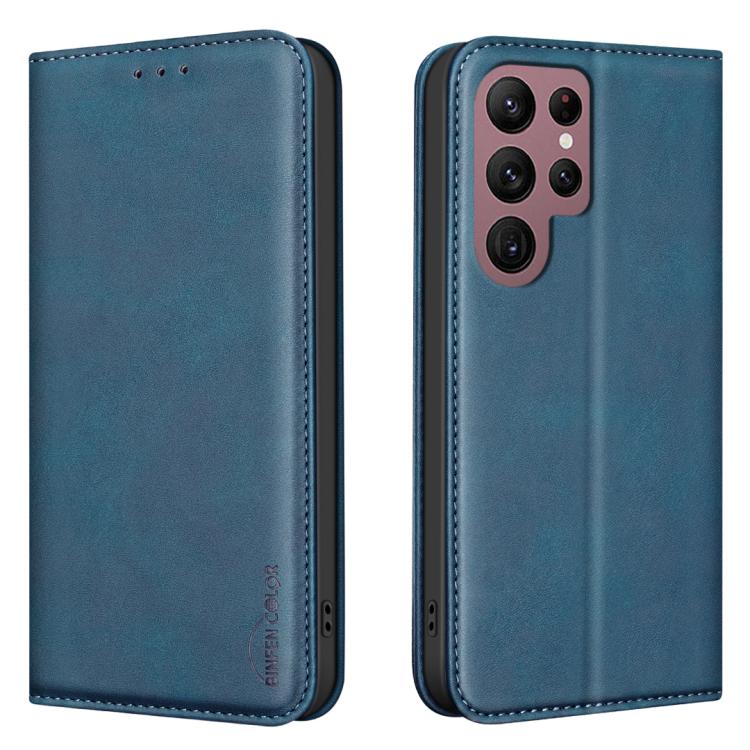 Custodia per telefono in pelle vegana con texture in pelle di vitello BINFEN COLOR, magnetica e con RFID integrato., For Samsung Galaxy S21 Ultra 5G