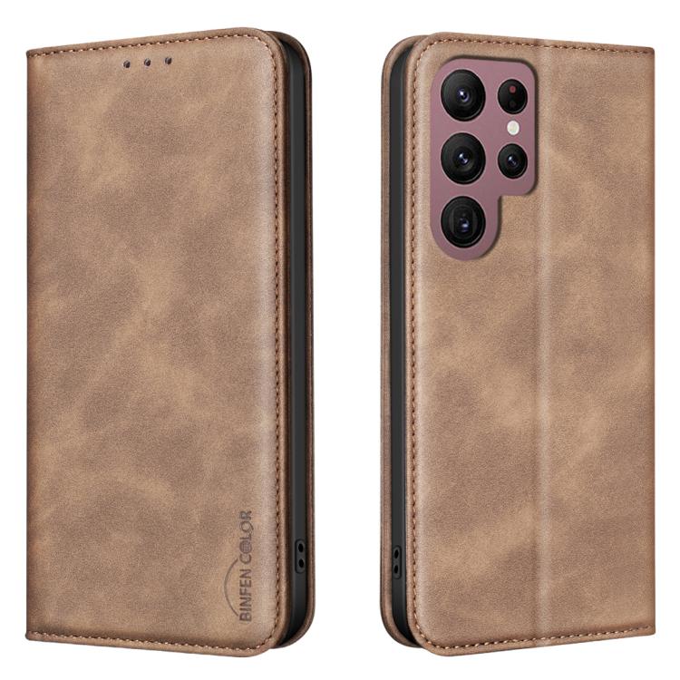 Custodia per telefono in pelle vegana con texture in pelle di vitello BINFEN COLOR, magnetica e con RFID integrato., For Samsung Galaxy S21 Ultra 5G