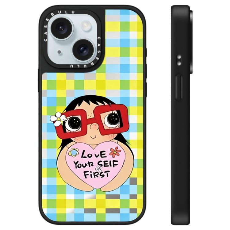 Custodia per telefono con specchio e motivo della serie YUY, For iPhone 15 Plus, For iPhone 15