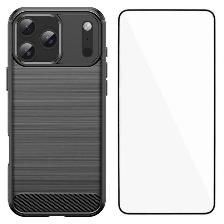 Custodia per telefono WANLONFENG in TPU antiurto con texture spazzolata e pellicola protettiva per lo schermo., For iPhone 17e / 16e, For iPhone 17 Pro Max, For iPhone 17 Pro, For iPhone 17, For iPhone Air, For iPhone 16 Pro Max, For iPhone 16 Pro     ...