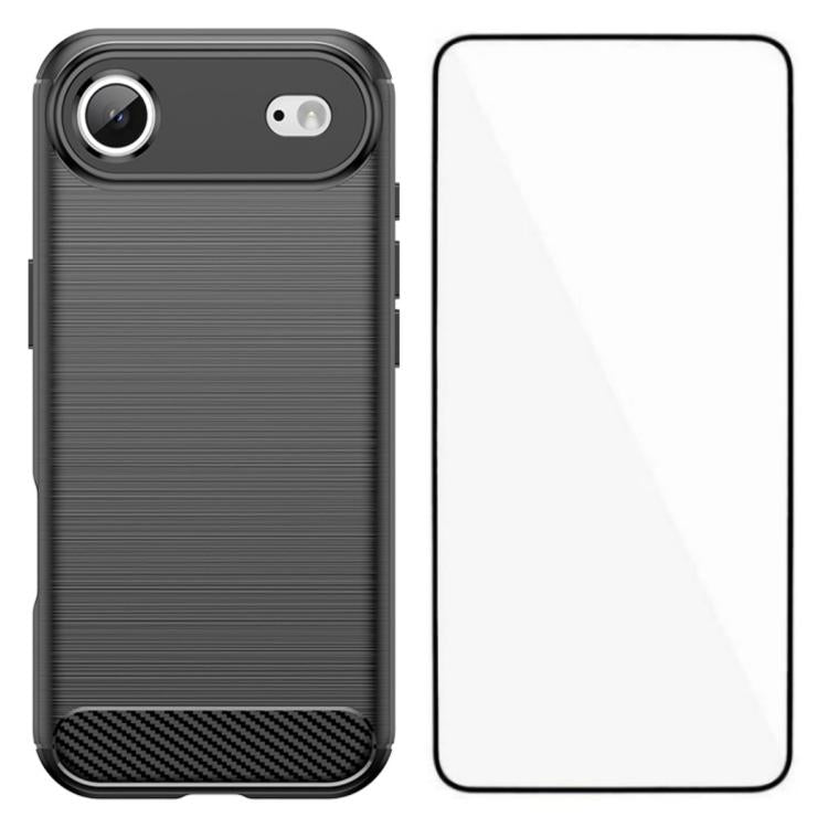Custodia per telefono WANLONFENG in TPU antiurto con texture spazzolata e pellicola protettiva per lo schermo., For iPhone 17e / 16e, For iPhone 17 Pro Max, For iPhone 17 Pro, For iPhone 17, For iPhone Air, For iPhone 16 Pro Max, For iPhone 16 Pro     ...