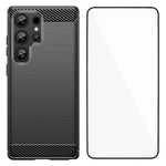 Custodia per telefono WANLONFENG in TPU antiurto con texture spazzolata e pellicola protettiva per lo schermo., For Galaxy S25 Ultra 5G, For Galaxy S24 Ultra 5G, For Galaxy S24+ 5G, For Galaxy S24 5G