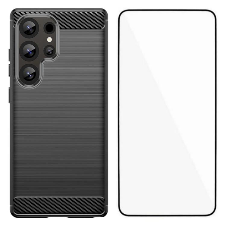 Custodia per telefono WANLONFENG in TPU antiurto con texture spazzolata e pellicola protettiva per lo schermo., For Galaxy S25 Ultra 5G, For Galaxy S24 Ultra 5G, For Galaxy S24+ 5G, For Galaxy S24 5G