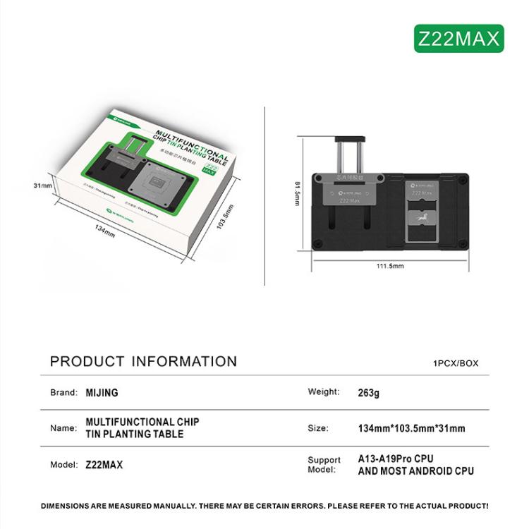 Piattaforma per stencil di riciclo MIJING Z22MAX Chip & Tri-Cool Planting Bag per iPhone 11-17 Pro Max / Android