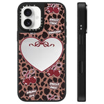 Custodia per telefono con specchio e motivo leopardato e ciliegia., For iPhone 16, For iPhone 15 Pro Max, For iPhone 15 Pro