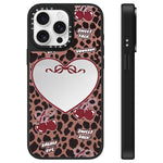 Custodia per telefono con specchio e motivo leopardato e ciliegia., For iPhone 16, For iPhone 15 Pro Max, For iPhone 15 Pro