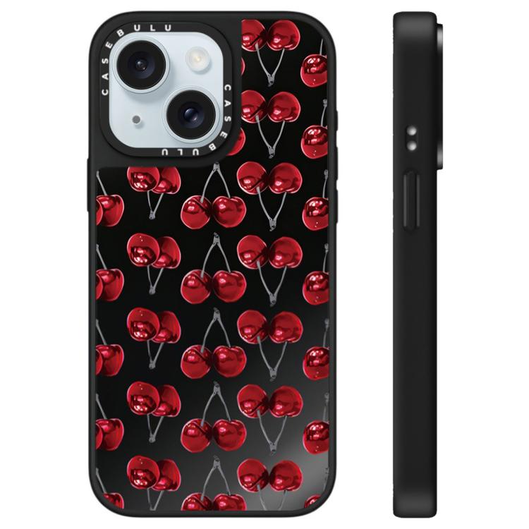 Custodia per telefono con specchio e motivo leopardato e ciliegia., For iPhone 15 Plus, For iPhone 15