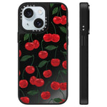 Custodia per telefono con specchio e motivo leopardato e ciliegia., For iPhone 15 Plus, For iPhone 15