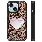 Custodia per telefono con specchio e motivo leopardato e ciliegia., For iPhone 15 Plus, For iPhone 15