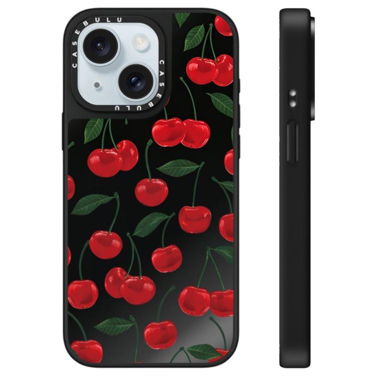 Custodia per telefono con specchio e motivo leopardato e ciliegia., For iPhone 15 Plus, For iPhone 15