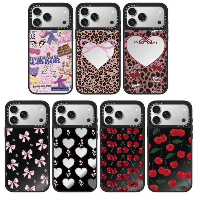Custodia per telefono con specchio e motivo leopardato e ciliegia., For iPhone 16, For iPhone 15 Pro Max, For iPhone 15 Pro