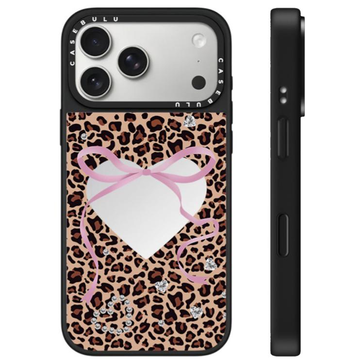Custodia per telefono con specchio e pulsante di controllo della fotocamera, motivo leopardo ciliegia, serie Cherry, For iPhone 17 Pro Max, For iPhone 17 Pro, For iPhone 17
