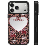 Custodia per telefono con specchio e pulsante di controllo della fotocamera, motivo leopardo ciliegia, serie Cherry, For iPhone 17 Pro Max, For iPhone 17 Pro, For iPhone 17