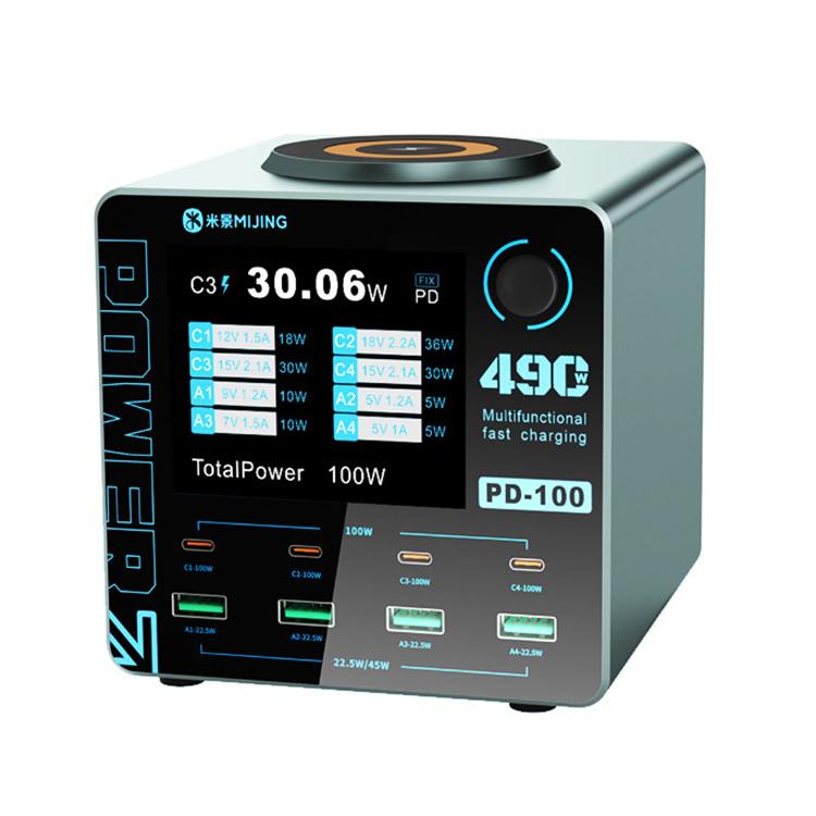 Caricabatterie intelligente multiporta Mijing PD100 da 100 W con supporto per ricarica rapida QC/PD e ricarica wireless da 15 W., EU Plug, US Plug
