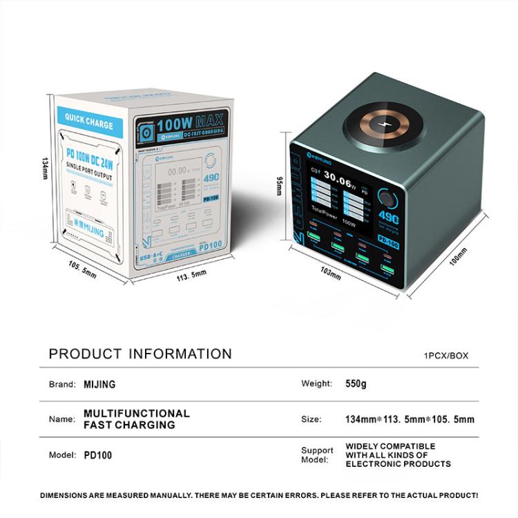 Caricabatterie intelligente multiporta Mijing PD100 da 100 W con supporto per ricarica rapida QC/PD e ricarica wireless da 15 W., EU Plug, US Plug