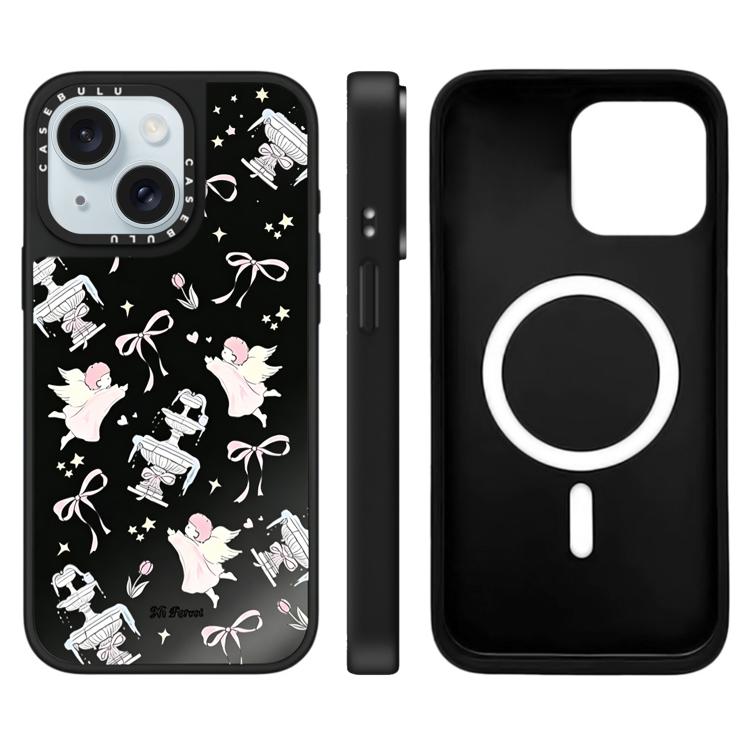 Custodia magnetica per telefono con specchio e motivo Hi Forest Series, For iPhone 15 Plus, For iPhone 15