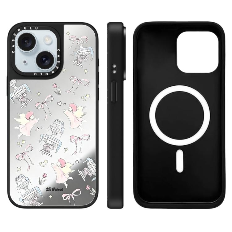 Custodia magnetica per telefono con specchio e motivo Hi Forest Series, For iPhone 15 Plus, For iPhone 15