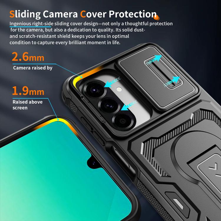 Custodia per telefono ibrida in PC e TPU con supporto invisibile per fotocamera scorrevole., For Galaxy A17 / A26 5G