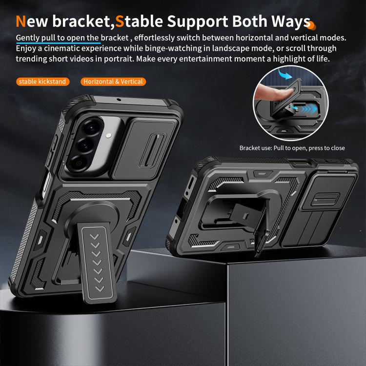 Custodia per telefono ibrida in PC e TPU con supporto invisibile per fotocamera scorrevole., For Galaxy A17 / A26 5G