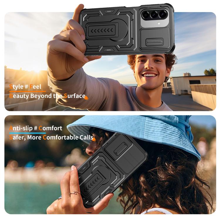 Custodia per telefono ibrida in PC e TPU con supporto invisibile per fotocamera scorrevole., For Galaxy A17 / A26 5G