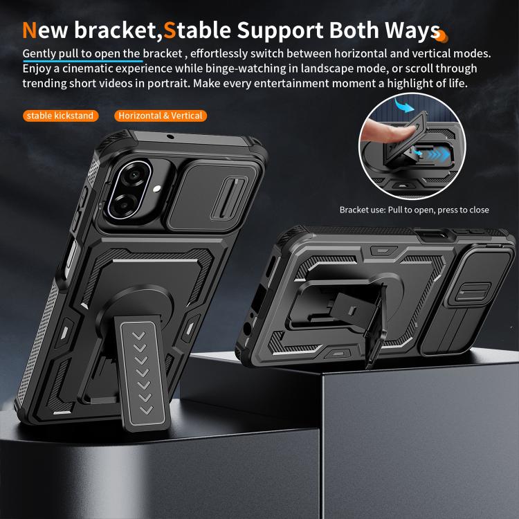 Custodia per telefono ibrida in PC e TPU con supporto invisibile per fotocamera scorrevole., For Galaxy A07 / A08 4G / 5G, For Galaxy A57 5G, For Galaxy A37 5G / A36 5G / A56 5G, For Galaxy A27 5G