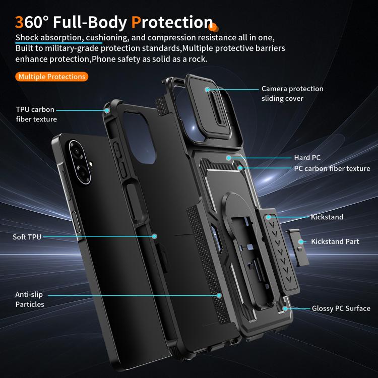 Custodia per telefono ibrida in PC e TPU con supporto invisibile per fotocamera scorrevole., For Galaxy A07 / A08 4G / 5G, For Galaxy A57 5G, For Galaxy A37 5G / A36 5G / A56 5G, For Galaxy A27 5G