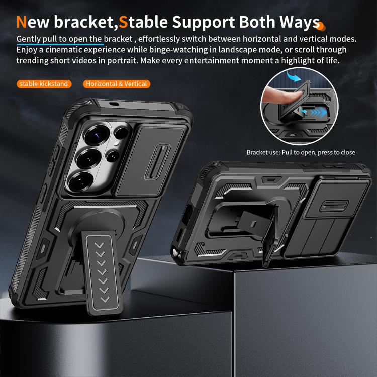 Custodia per telefono ibrida in PC e TPU con supporto invisibile per fotocamera scorrevole., For Galaxy S26 Ultra 5G, For Galaxy S26 5G, For Galaxy S25 5G / S24 5G, For Galaxy S25 Ultra 5G