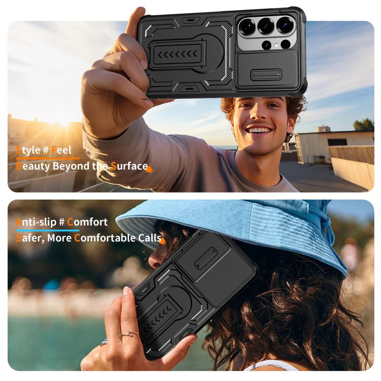 Custodia per telefono ibrida in PC e TPU con supporto invisibile per fotocamera scorrevole., For Galaxy S26 Ultra 5G, For Galaxy S26 5G, For Galaxy S25 5G / S24 5G, For Galaxy S25 Ultra 5G