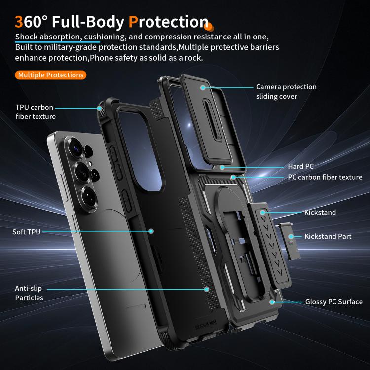 Custodia per telefono ibrida in PC e TPU con supporto invisibile per fotocamera scorrevole., For Galaxy S26 Ultra 5G, For Galaxy S26 5G, For Galaxy S25 5G / S24 5G, For Galaxy S25 Ultra 5G