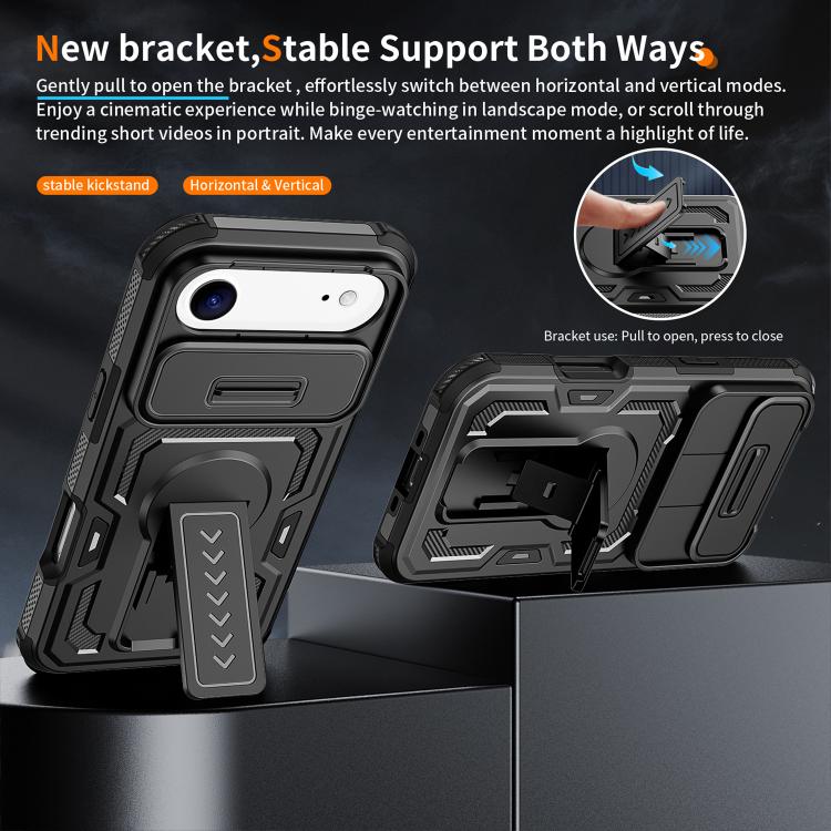 Custodia per telefono ibrida in PC e TPU con supporto invisibile per fotocamera scorrevole., For iPhone Air, For iPhone 16 Pro Max, For iPhone 16 Pro