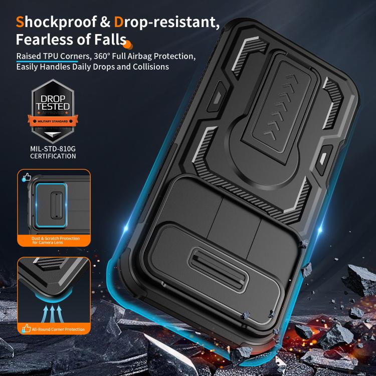Custodia per telefono ibrida in PC e TPU con supporto invisibile per fotocamera scorrevole., For iPhone Air, For iPhone 16 Pro Max, For iPhone 16 Pro
