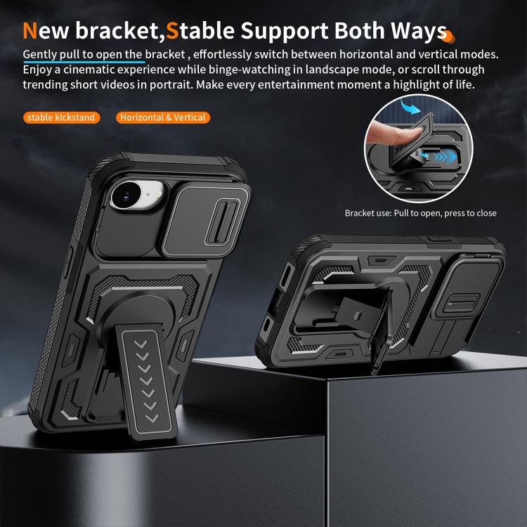 Custodia per telefono ibrida in PC e TPU con supporto invisibile per fotocamera scorrevole., For iPhone 17e / 16e, For iPhone 17 Pro Max, For iPhone 17 Pro, For iPhone 17