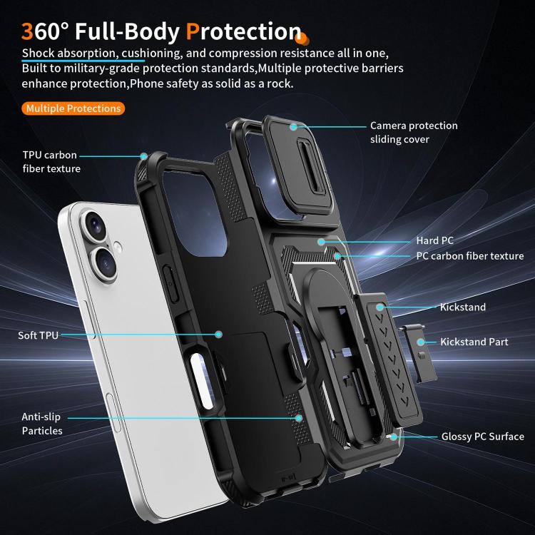 Custodia ibrida PC e TPU con supporto per iPhone 17 e 16