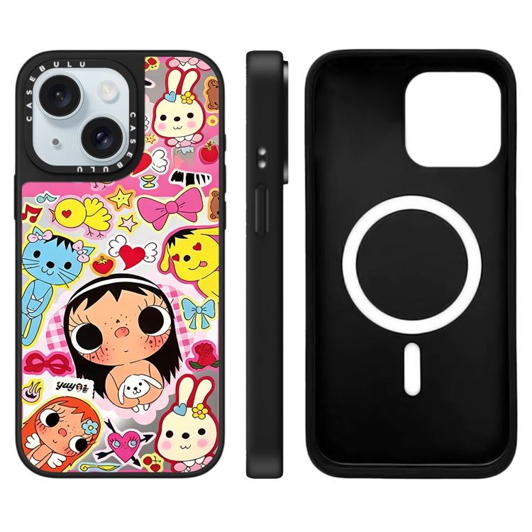 Custodia magnetica per telefono con specchio a fantasia serie YUY, For iPhone 15 Plus, For iPhone 15