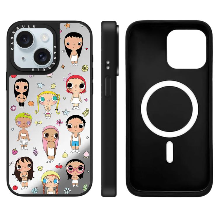 Custodia magnetica per telefono con specchio a fantasia serie YUY, For iPhone 15 Plus, For iPhone 15