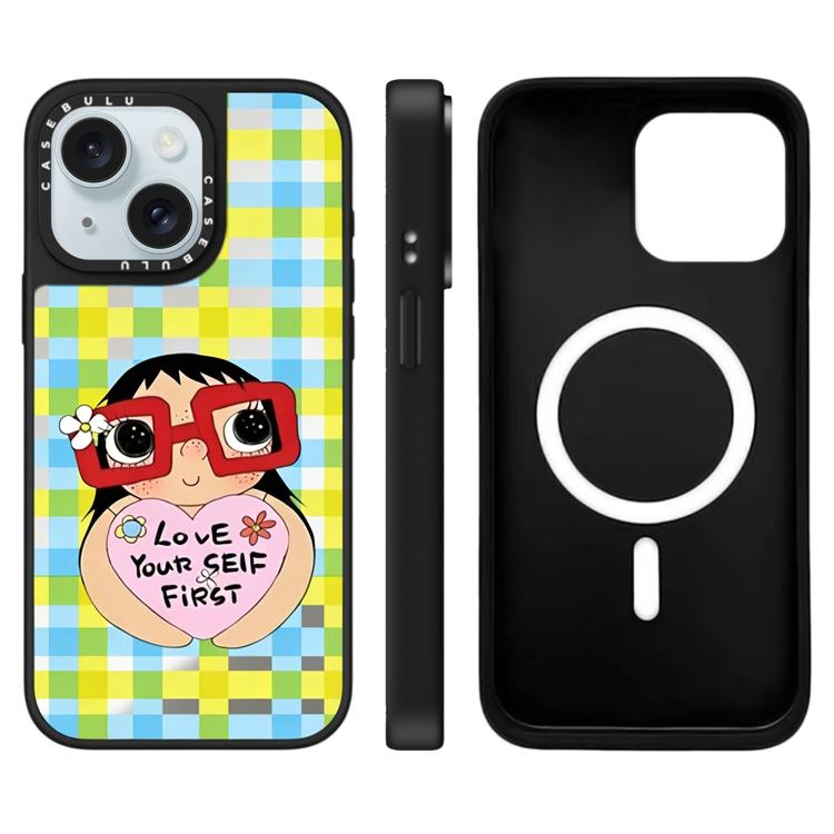 Custodia magnetica per telefono con specchio a fantasia serie YUY, For iPhone 15 Plus, For iPhone 15