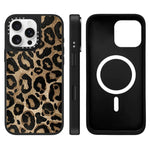Custodia magnetica per telefono con specchio a specchio e motivo leopardato a stelle., For iPhone 16 Pro Max, For iPhone 16 Pro, For iPhone 16 Plus